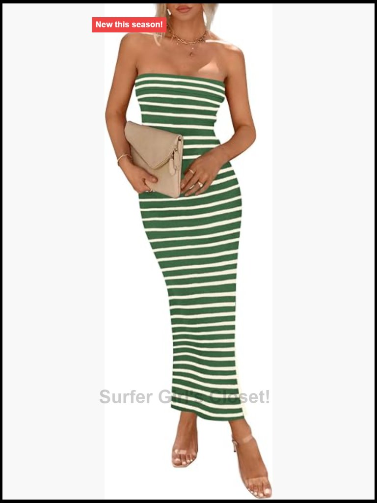 Strapless Ribbed Bodycon Maxi Tube Dress With Side Slit